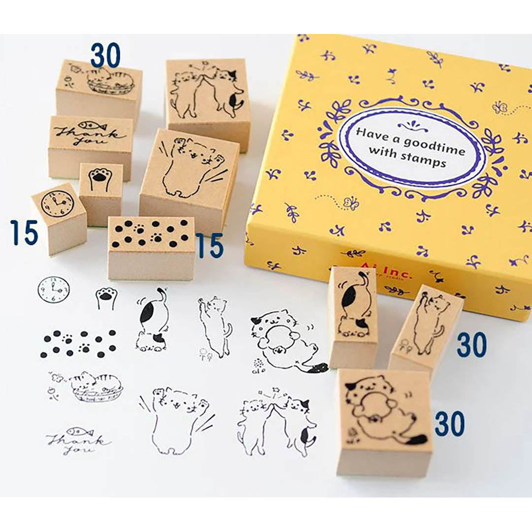 Japanese Animal Kitten Stamp Set of 10