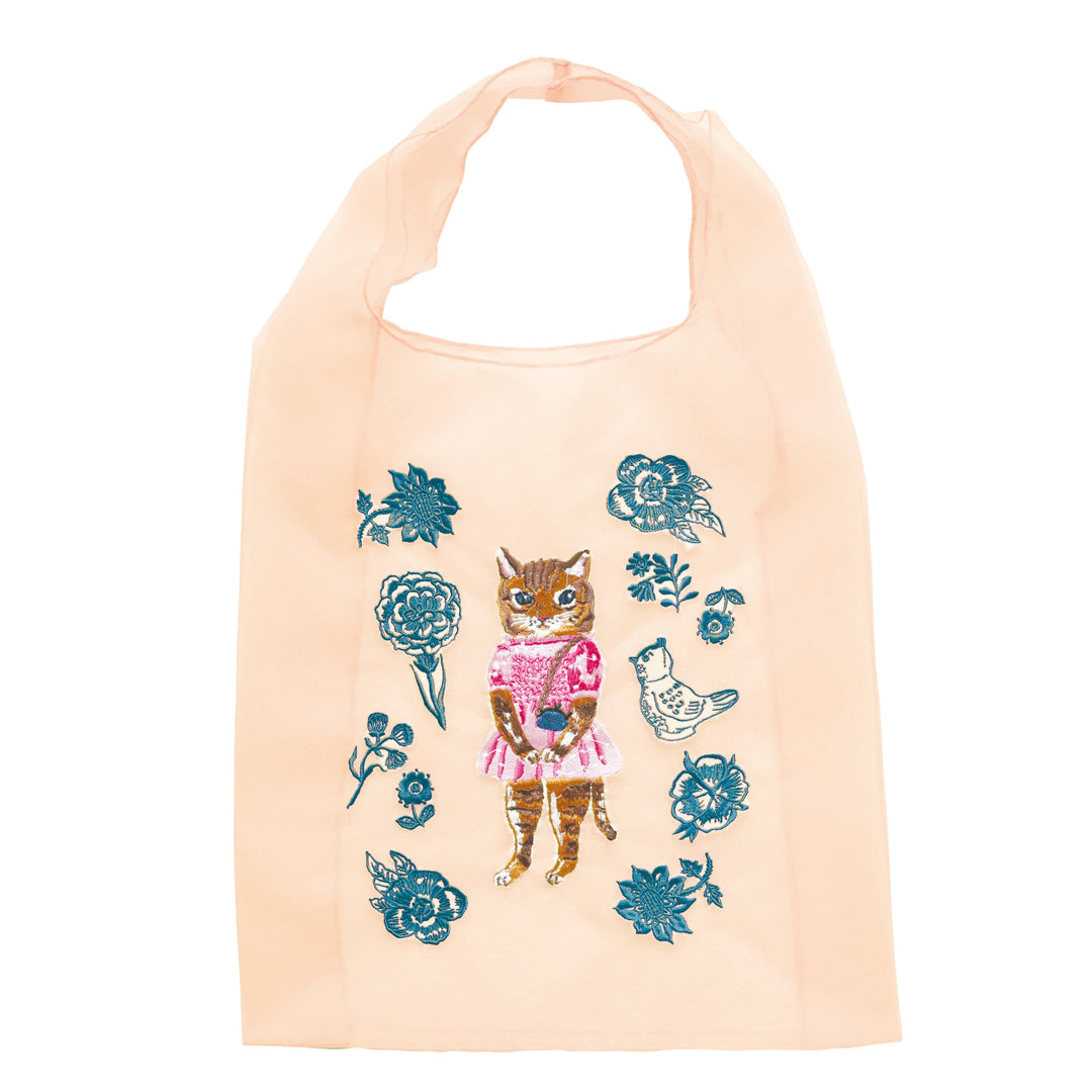 NEW Nathalie Lete Organza Mesh Embroidered Bag- Peach