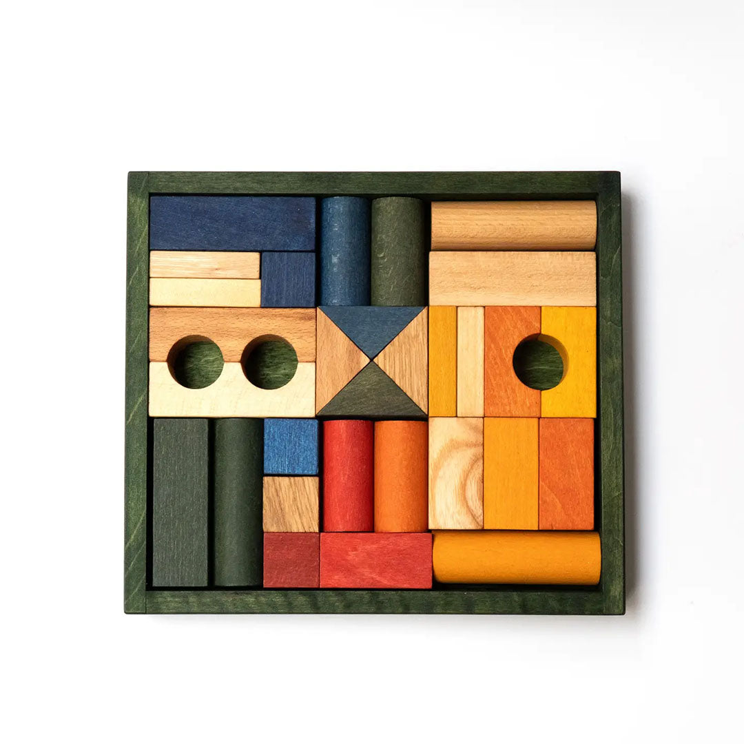 Wooden Story Building Blocks in Green Tray- 30pcs