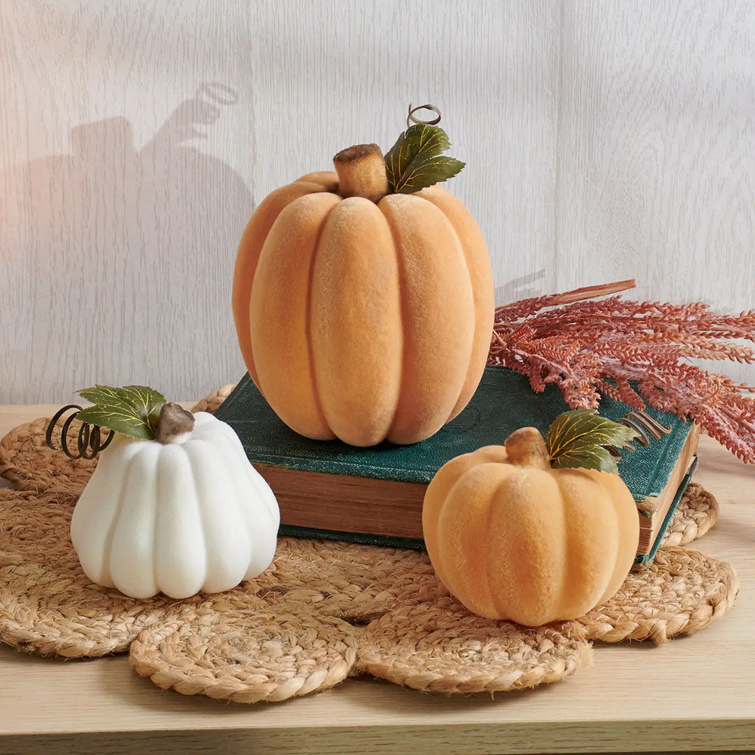 Small Orange Flocked Pumpkin