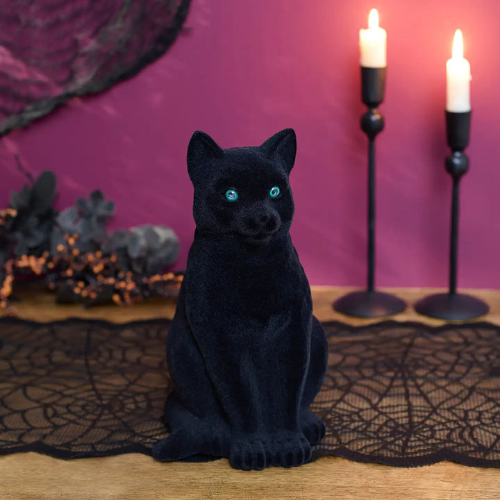 Fuzzy Black Cat Figurine