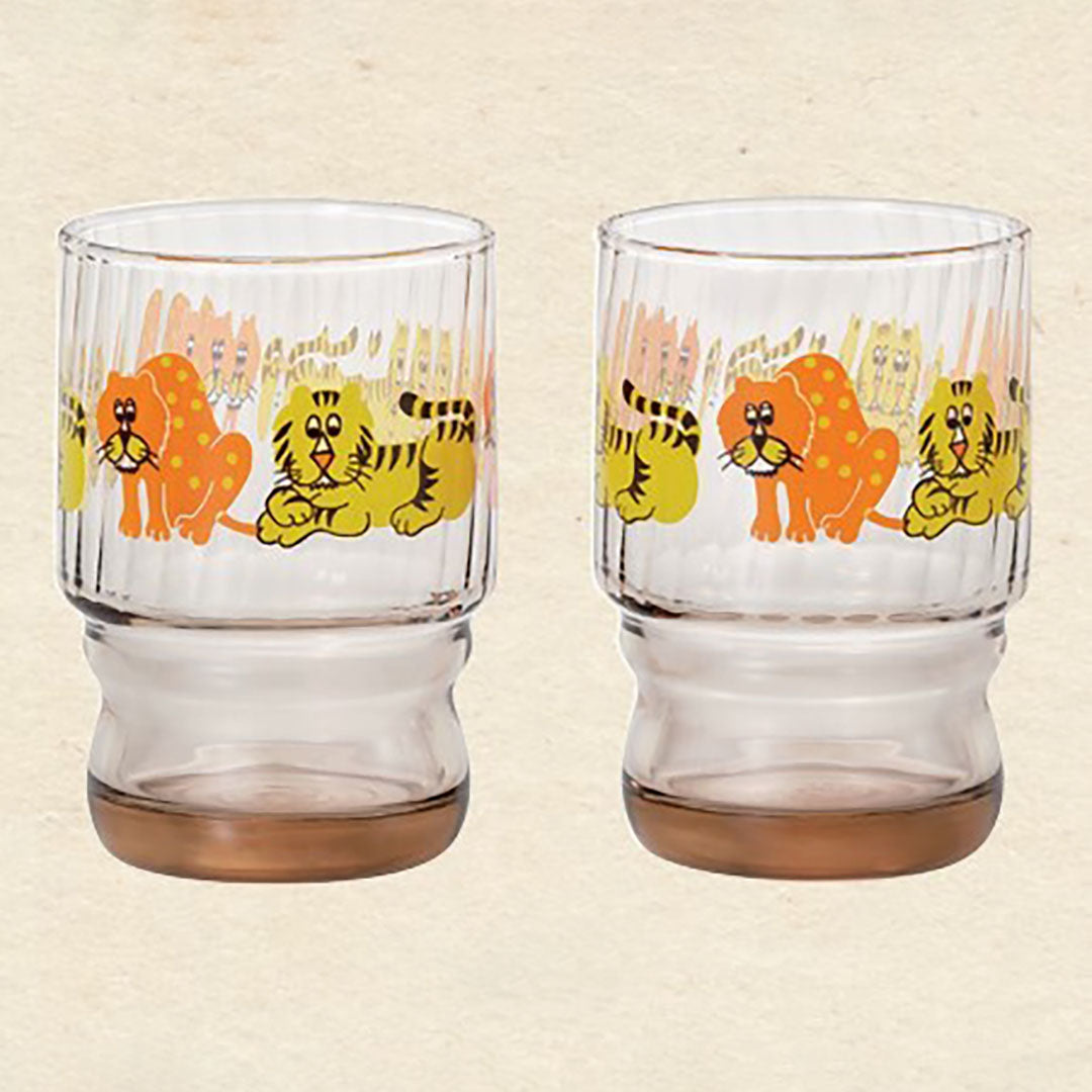 Japanese  Retro Glass Tumbler Cup Set of 2 - Zoo Animals