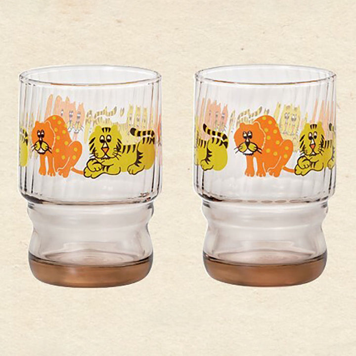 Japanese  Retro Glass Tumbler Cup Set of 2 - Zoo Animals