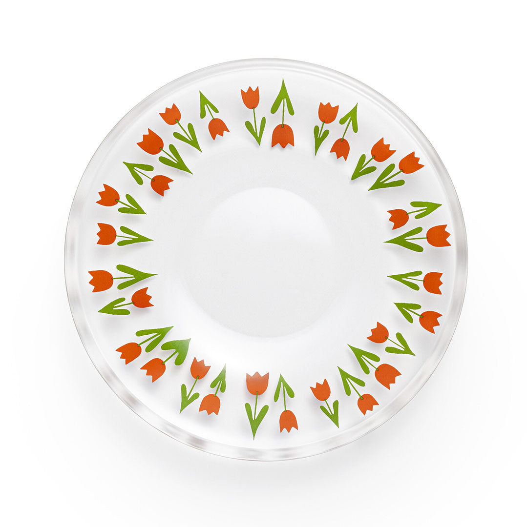 Retro Small Glass Plate - Red Tulips