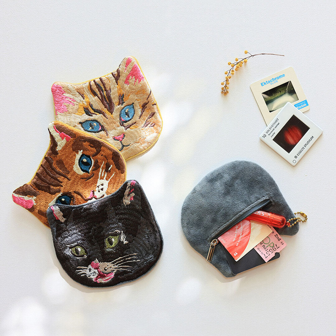 Nathalie Lete Embroidered Pouch - Gray Cat