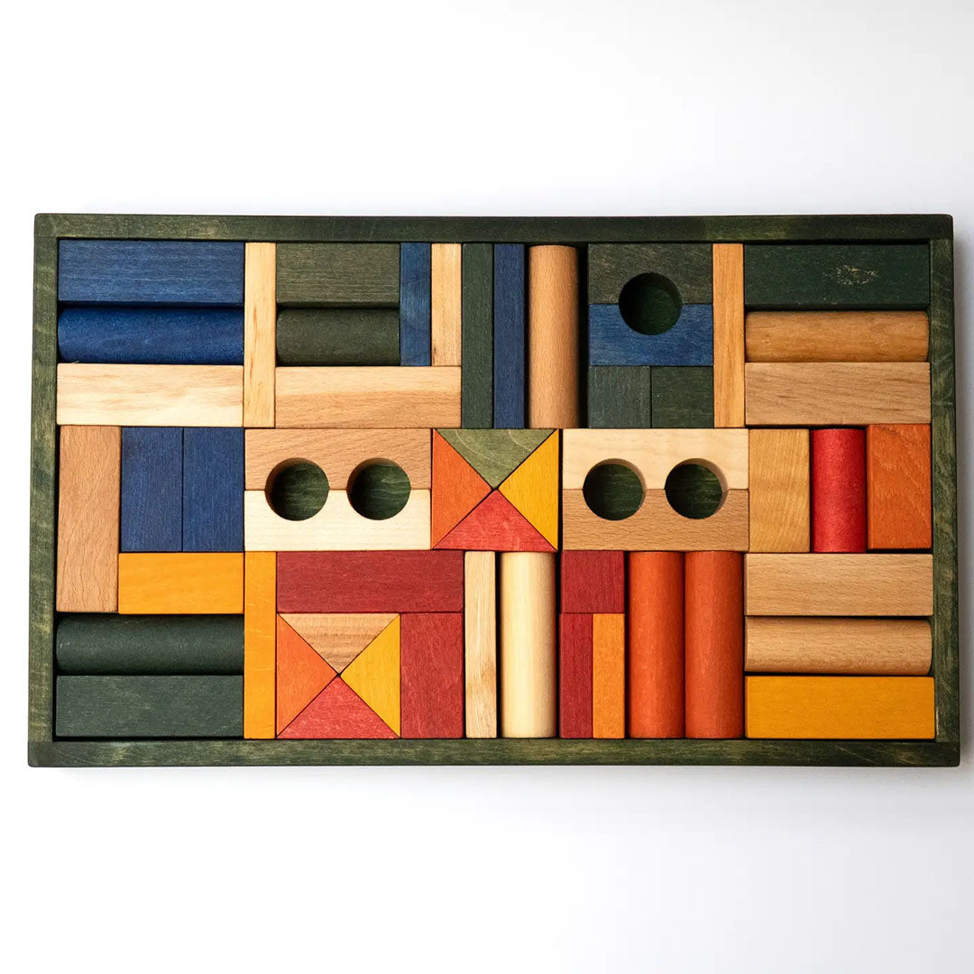 Wooden Story Building Blocks in Green Tray- 54pcs