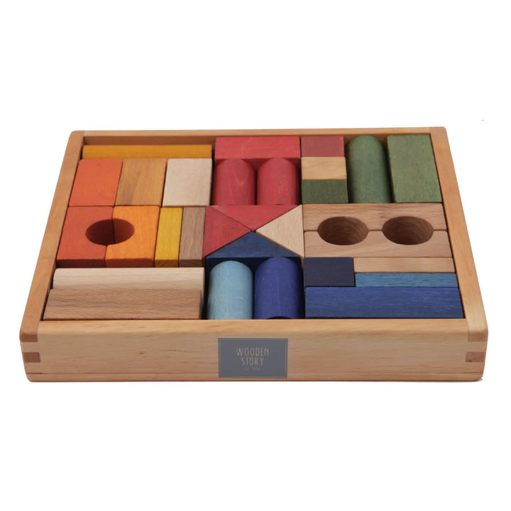 Wooden Story Rainbow Building Blocks in Tray- 30pcs