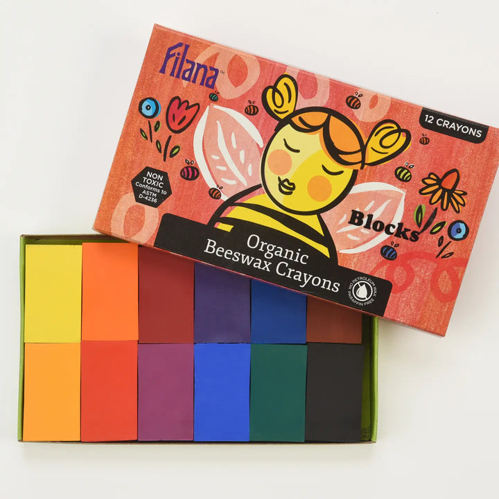 Organic Beeswax Crayons- 12 Classic Colors in Block