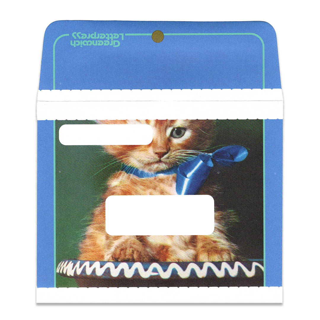 Vintage Kitten with Satin Bow - Blue Cat Envelope & Card Set