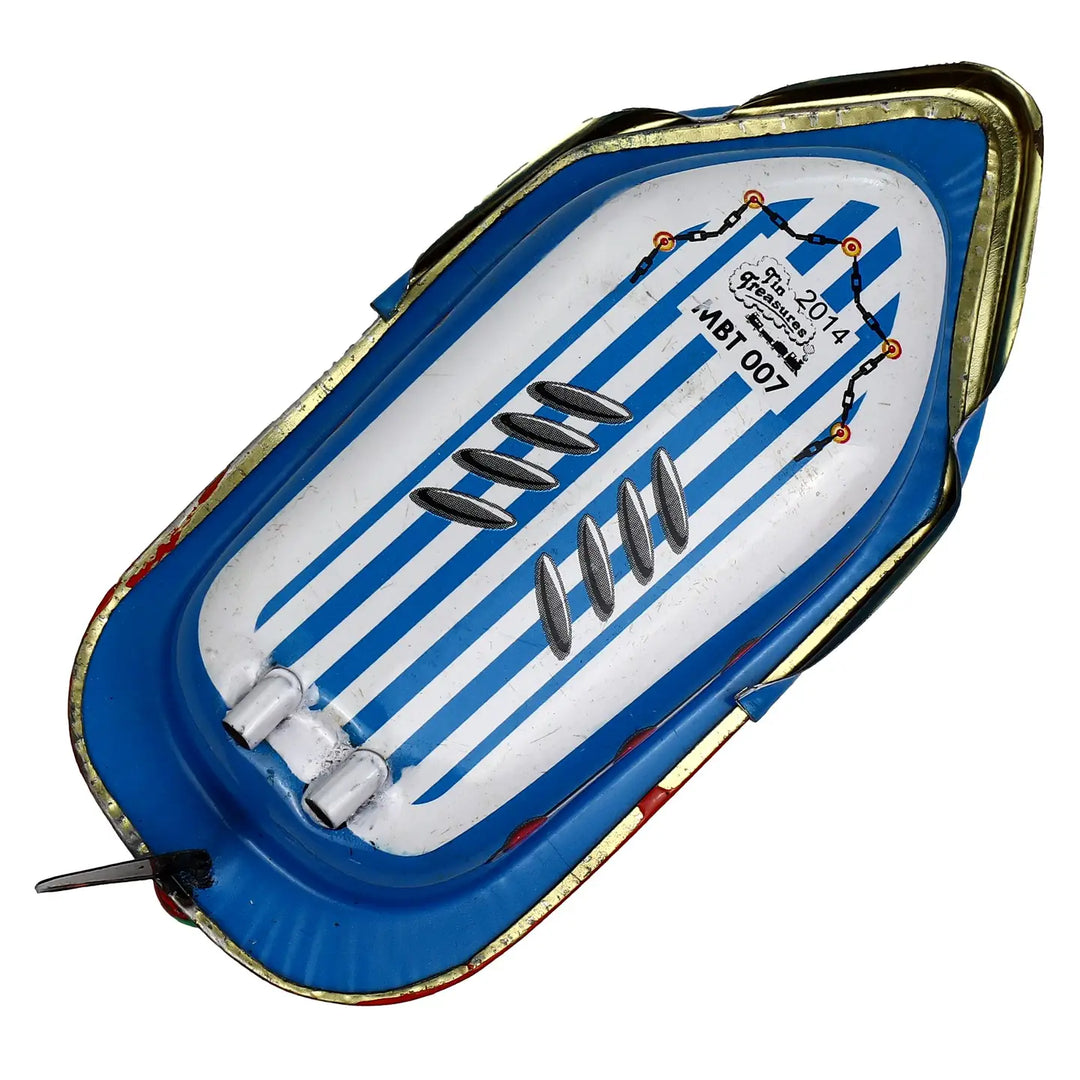 NEW Retro Tin Toy Candle Boat Pop Pop Boat - Striped Blue