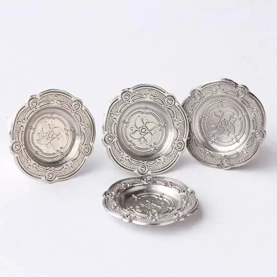 NEW Dollhouse Miniatures: Pewter Plate Chargers Pack of 4