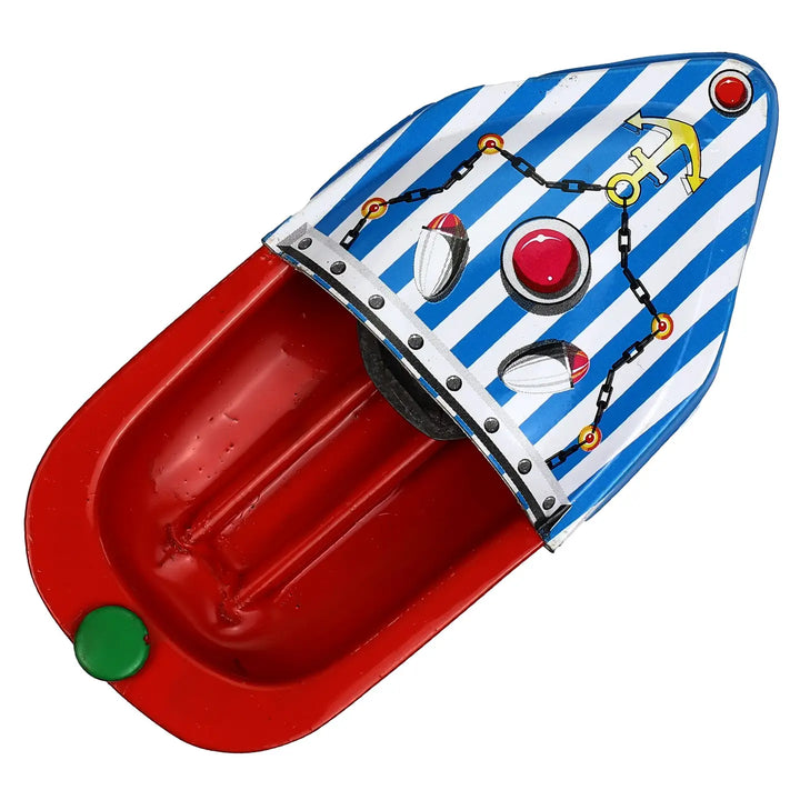 NEW Retro Tin Toy Candle Boat Pop Pop Boat - Striped Blue