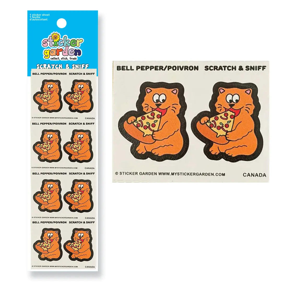 Scratch and Sniff Sticker Sheet Cat Bell Pepper Scent