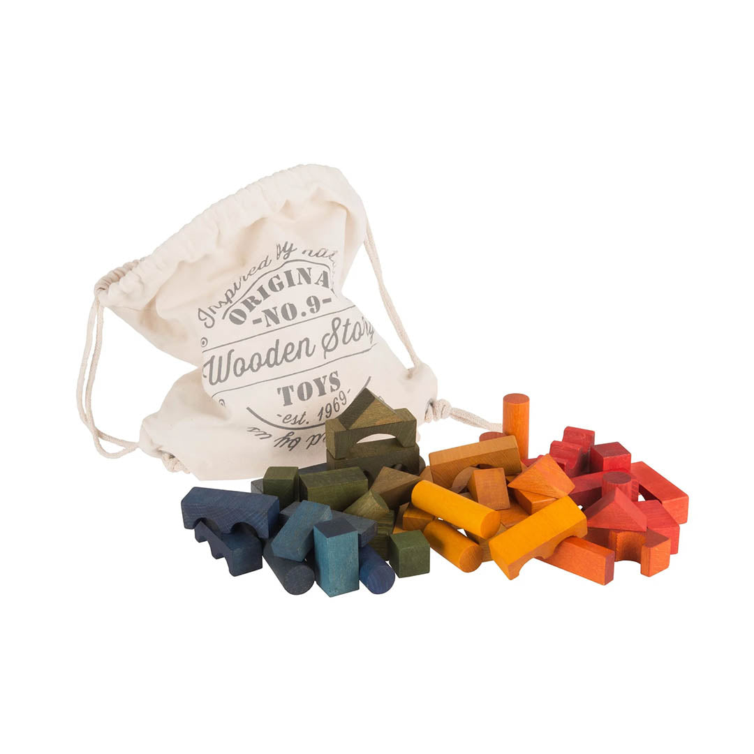 Wooden Blocks In Sack - 60 pcs Rainbow
