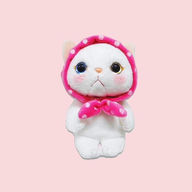 Japanese Cat Series- Pink Polka Dot Bonnet Plush Doll