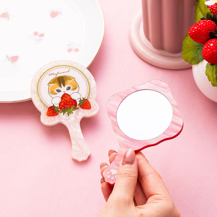 Mofusand Merci Strawberry Mini Hand Mirror - Light Pink
