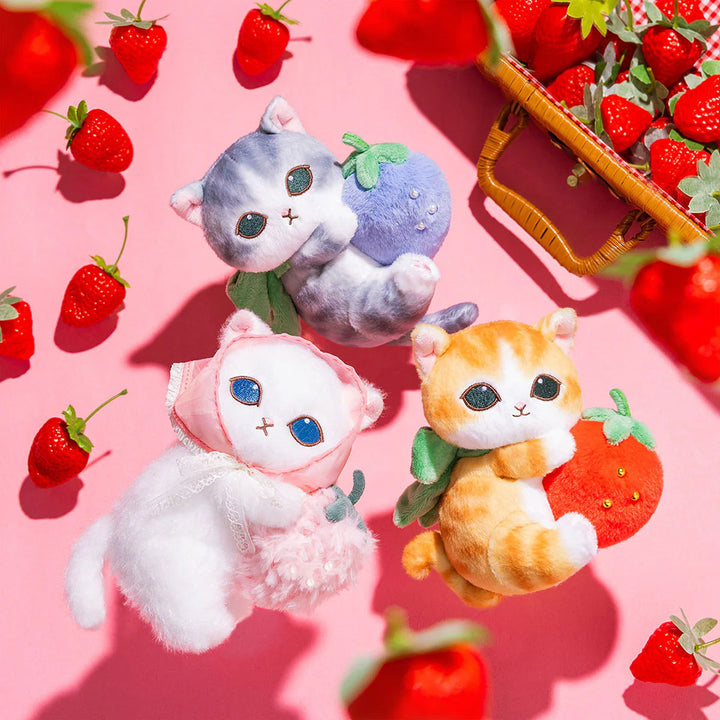 Mofusand Merci Strawberry Plush Keychain - White Cat with Strawberry