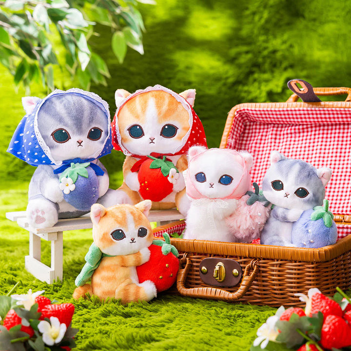 Mofusand Merci Strawberry Plush Keychain - White Cat with Strawberry