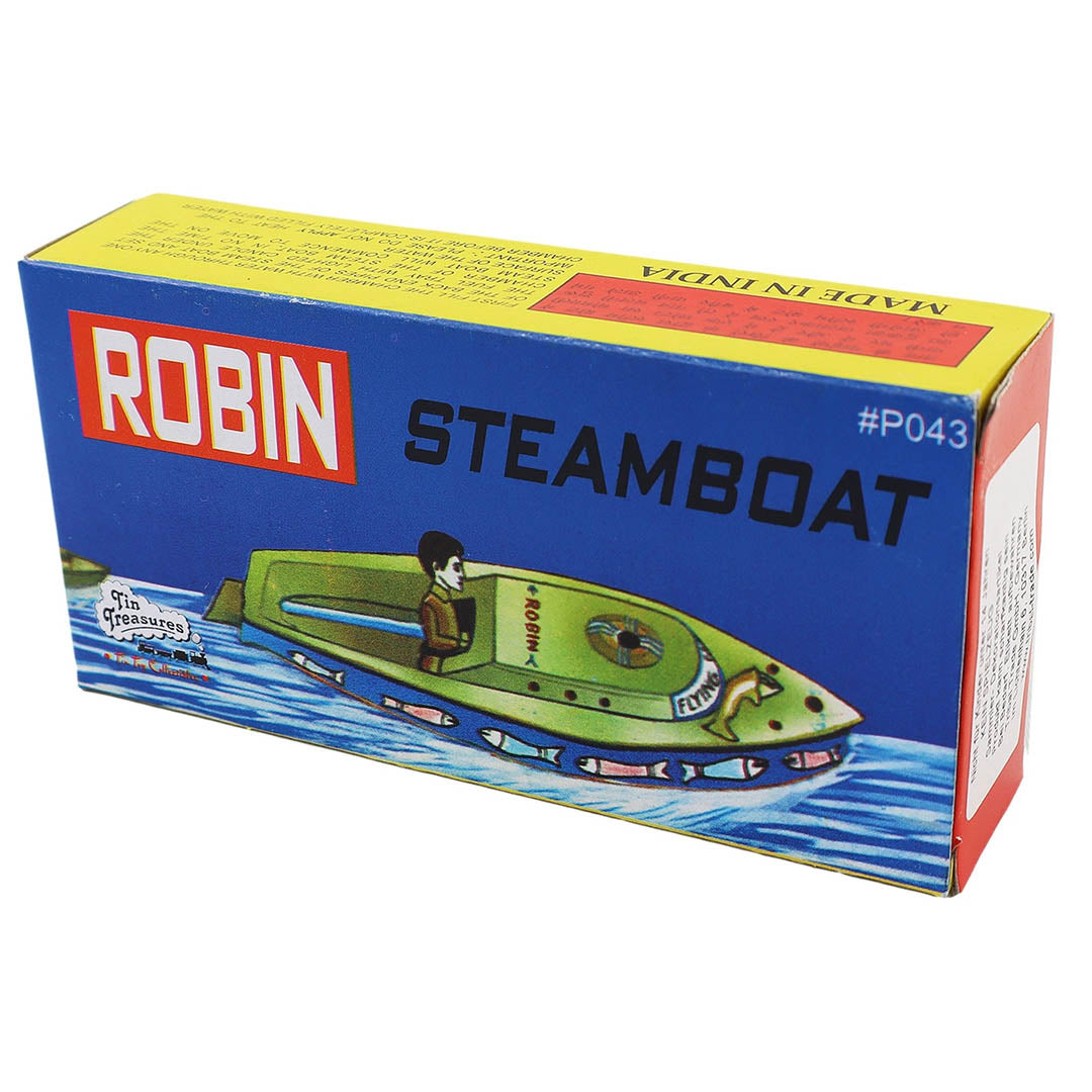 NEW Retro Tin Candle Steam Boat Robin