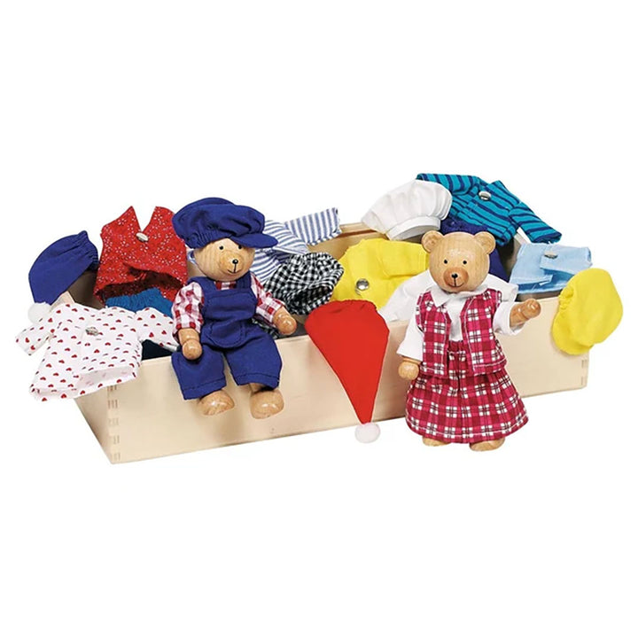 Wooden Dress Up Bear Doll Set - Wardrobe and Bears