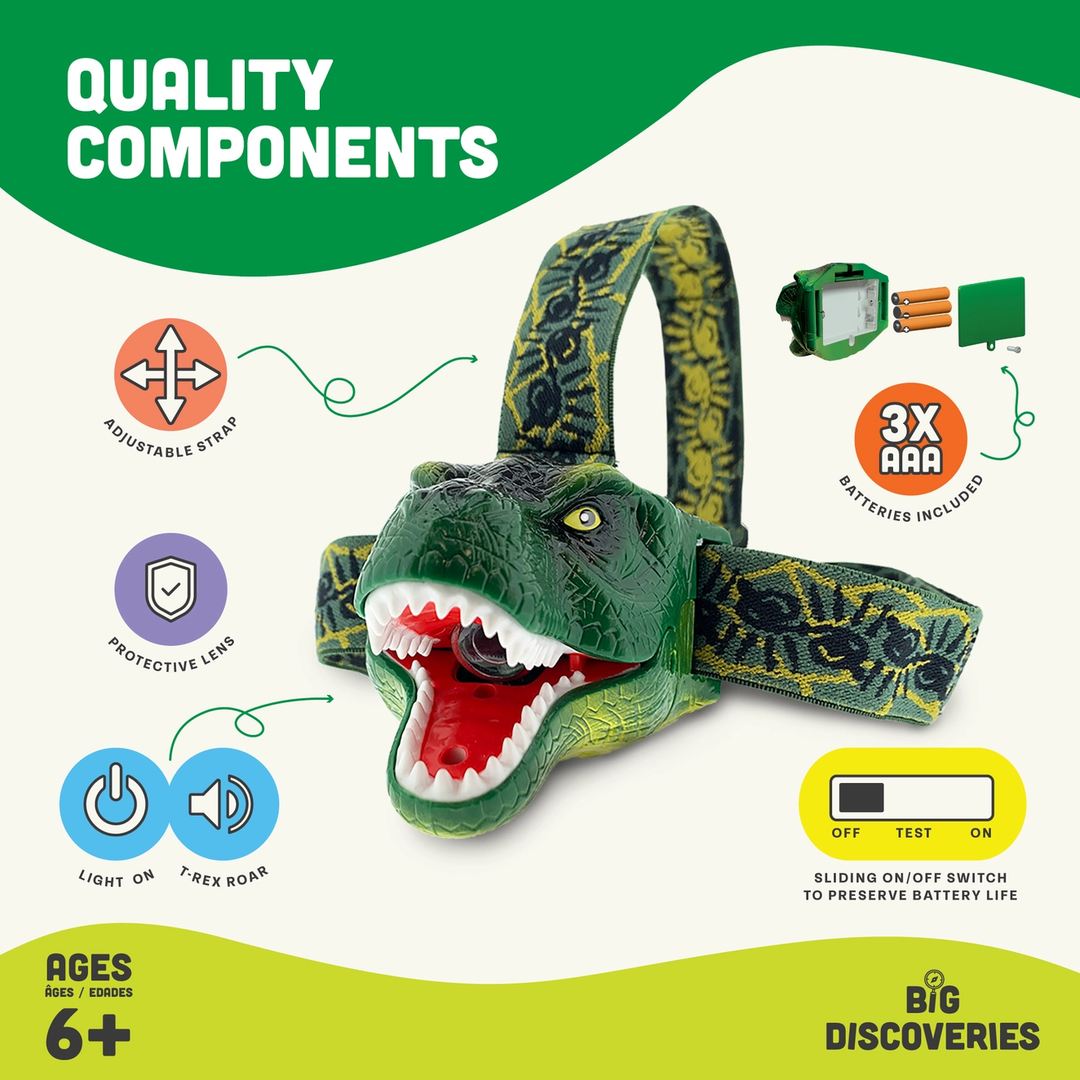 T-Rex Dinosaur Headlamp with Adjustable Straps