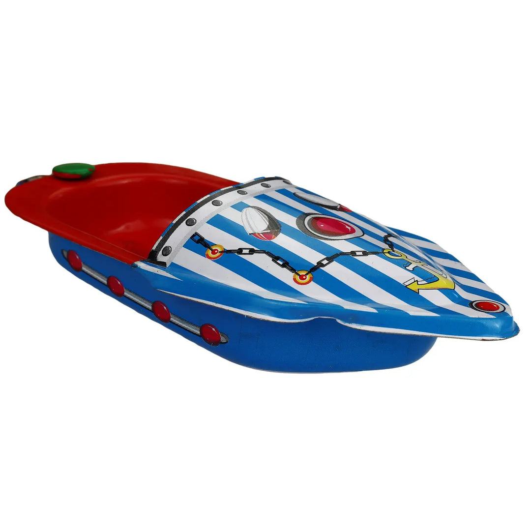 NEW Retro Tin Toy Candle Boat Pop Pop Boat - Striped Blue