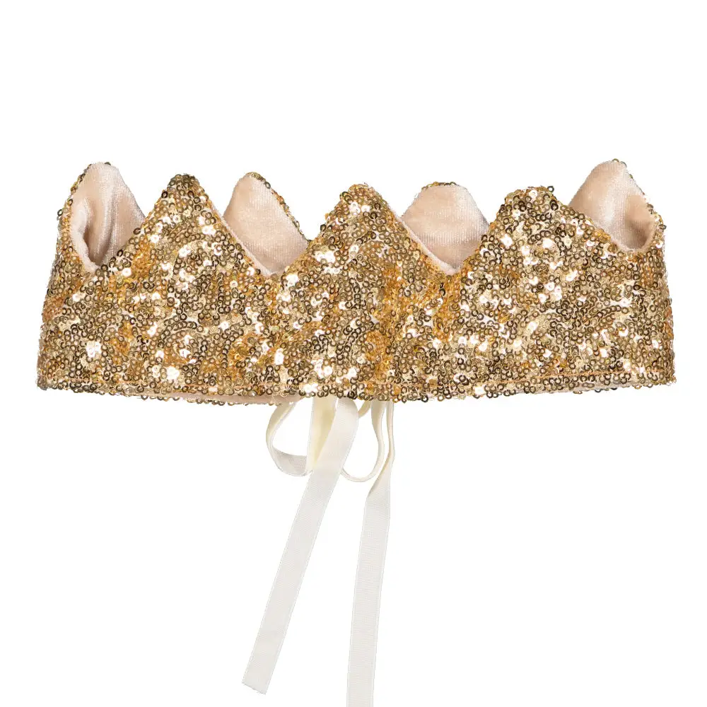 NEW French Glitter Sequin Crown- Gold