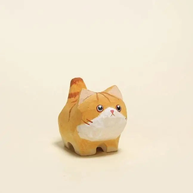 Handmade Wooden Animal- Orange Cat Big Eyes Open