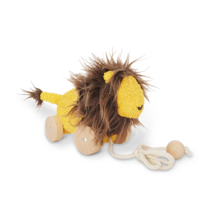 Baby Lion Leo Pull Toy with Wooden Wheels