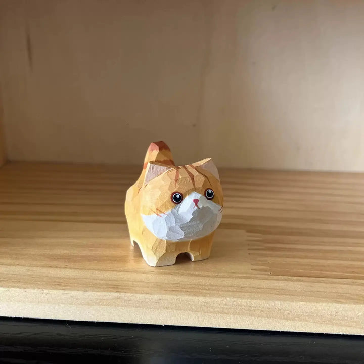 Handmade Wooden Animal- Orange Cat Big Eyes Open