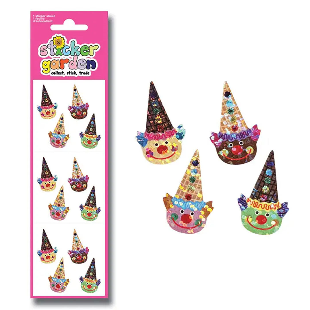 Sparkle Clown Ice Cream Cone Stickers