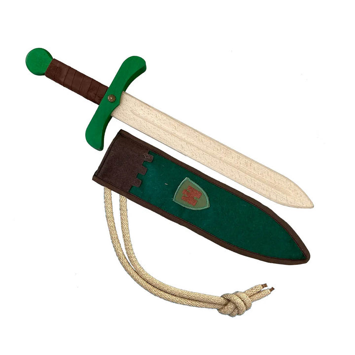 NEW Wooden Sword Kamelot Brown with Green Pouch