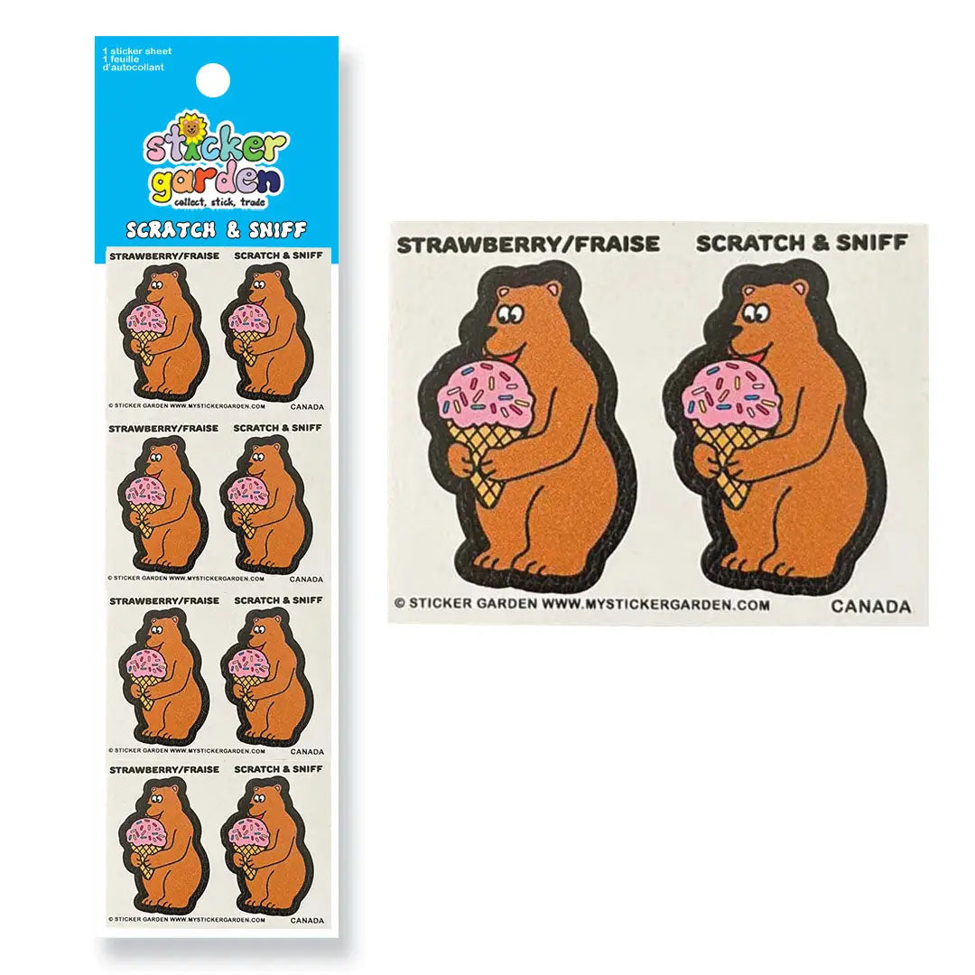 Scratch and Sniff Sticker Sheet Bear Strawberry Scent