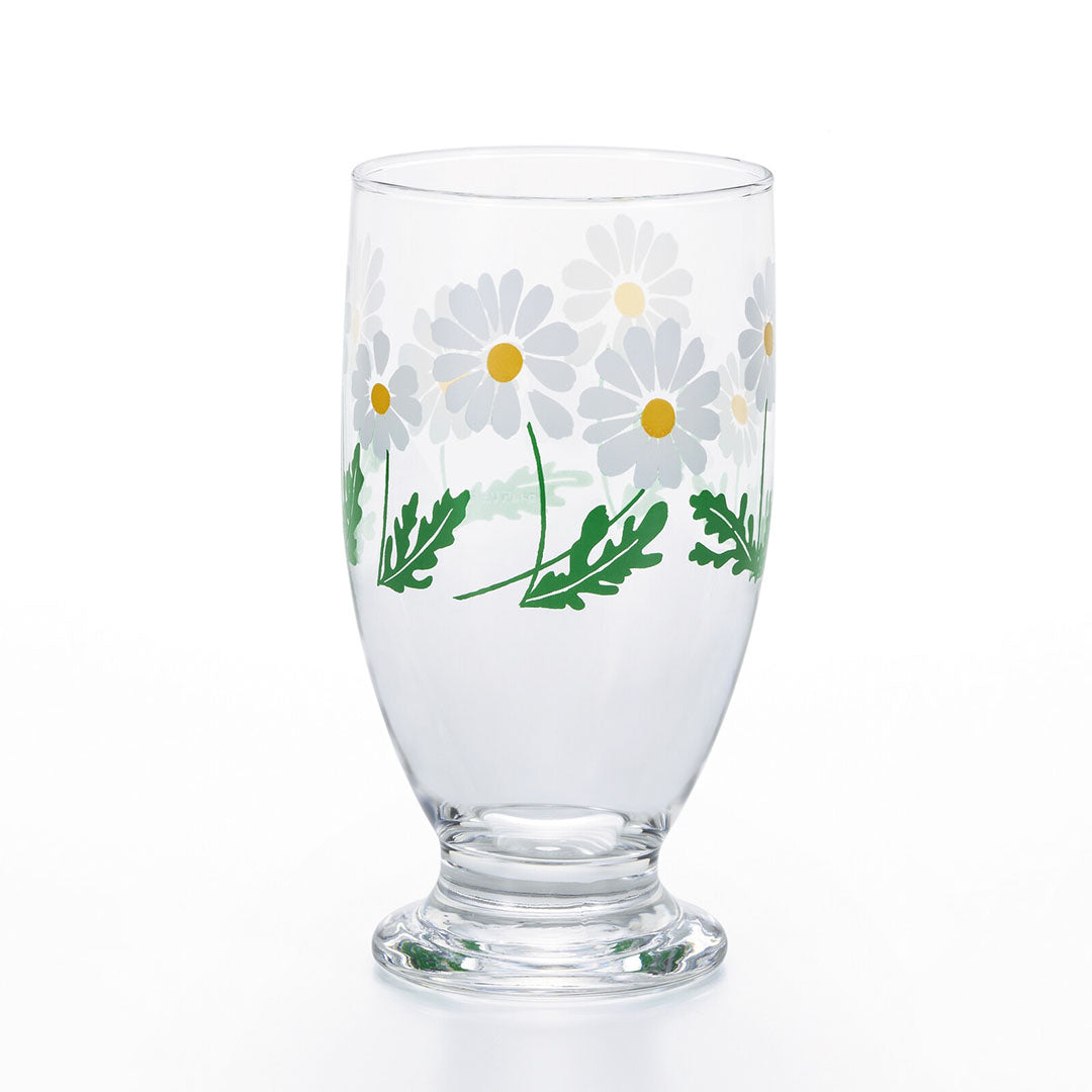 Japanese Retro Glass Tumbler Cup - Daisy White Flowers