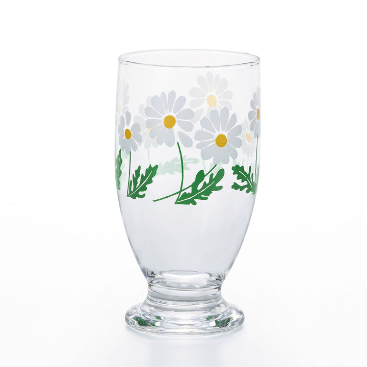 Japanese Retro Glass Tumbler Cup - Daisy White Flowers