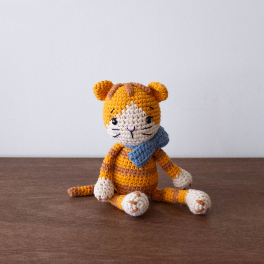 Handmade Crochet Amigurumi  Heirloom Dolls- Ginger Cat with Bow