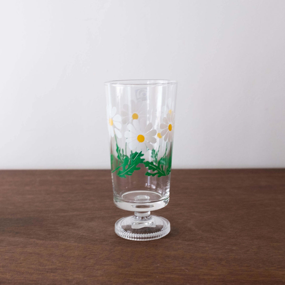 Retro Glass Tumbler Cup White Flower