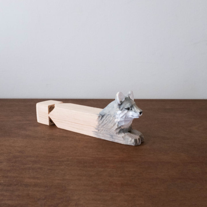 Wooden Hand Carved Animal Train Whistle- Wolf