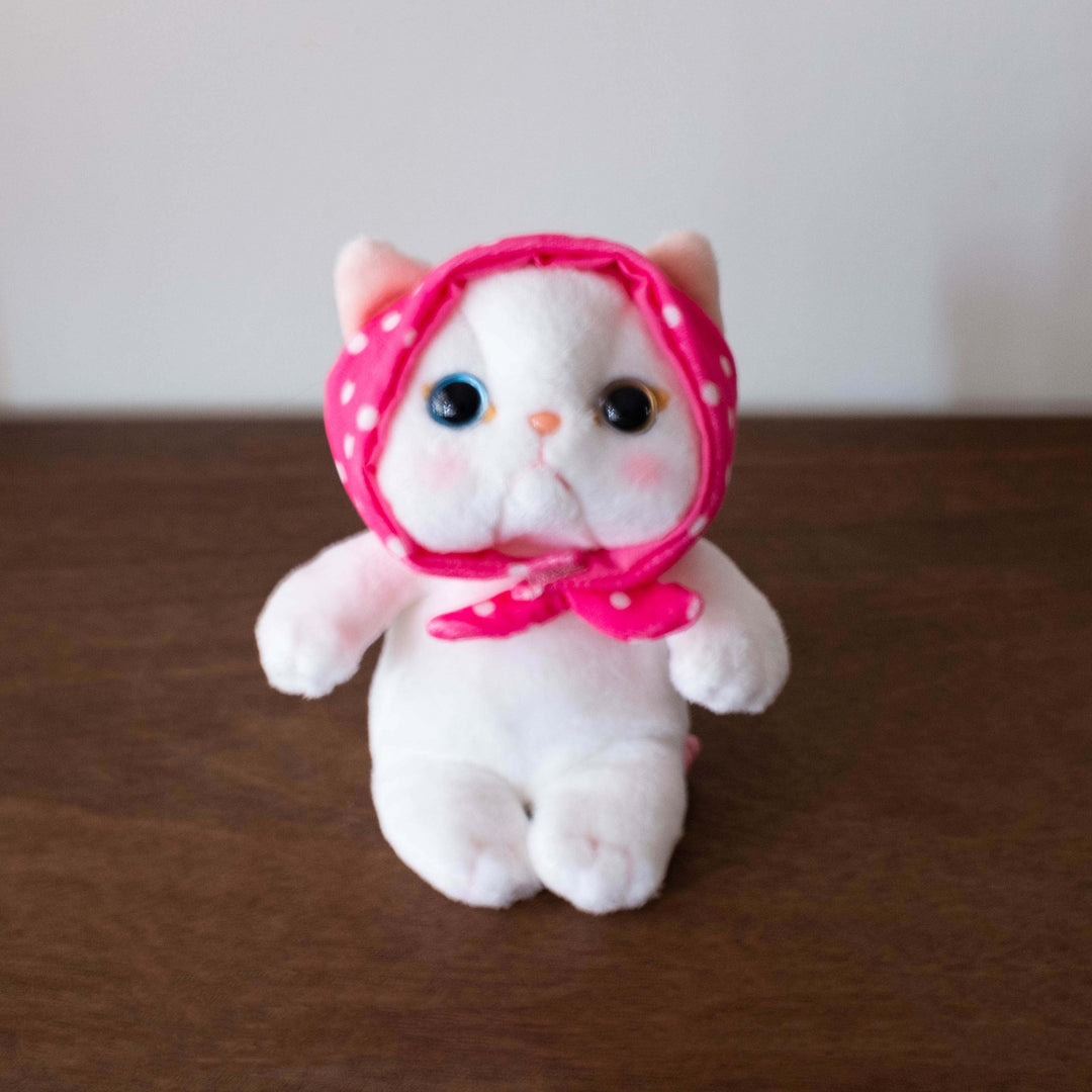 Japanese Cat Series- Pink Polka Dot Bonnet Plush Doll