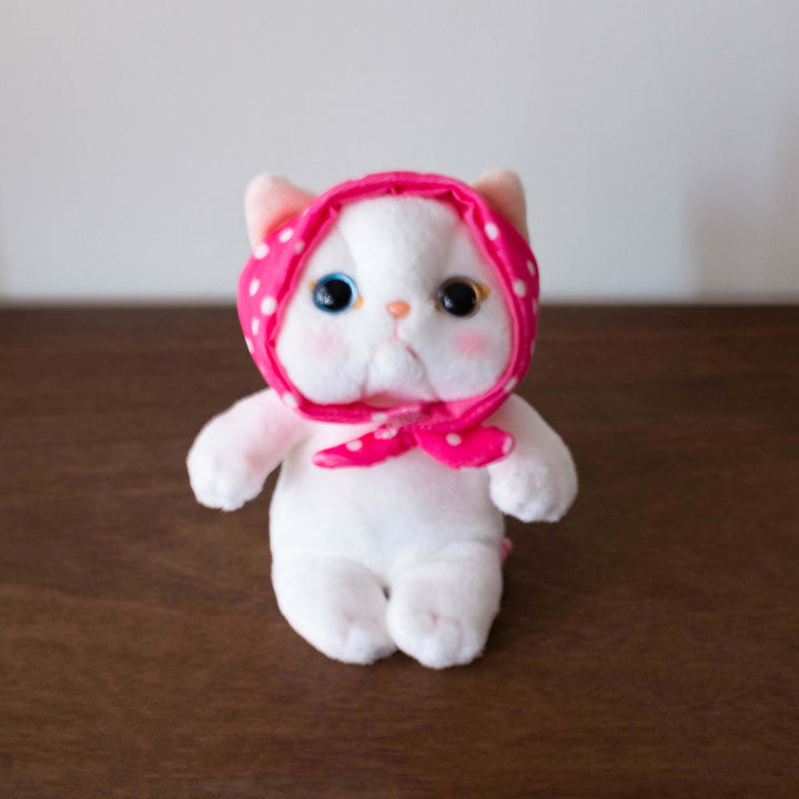 Japanese Cat Series- Pink Polka Dot Bonnet Plush Doll