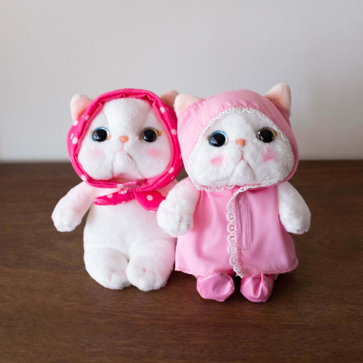 Japanese Cat Series- Pink Polka Dot Bonnet Plush Doll