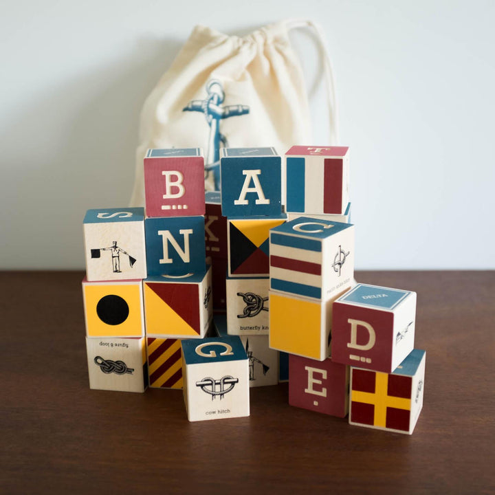 Nautical ABC blocks with Canvas Bag