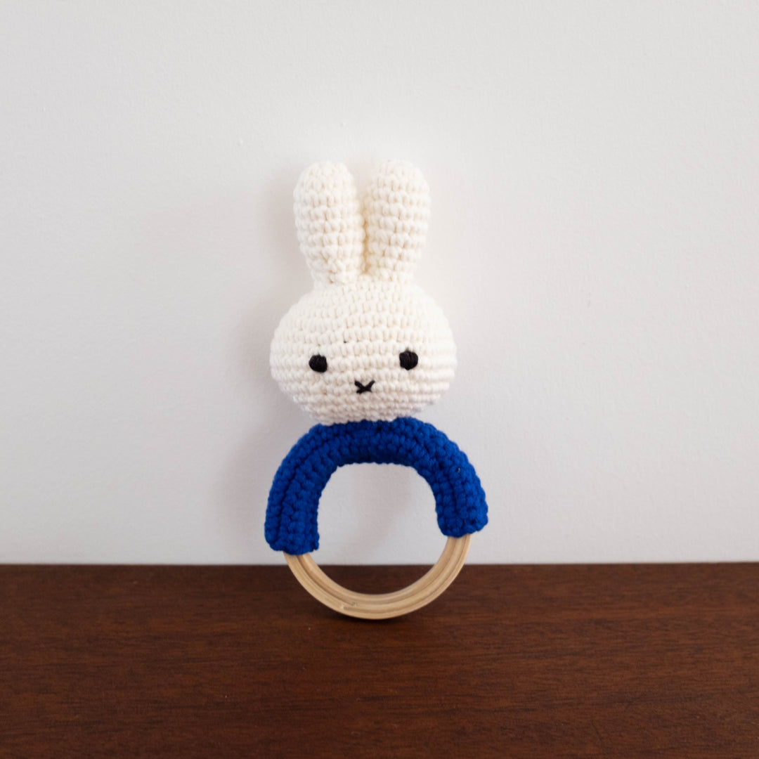 Miffy Handmade Crochet Wooden Rattle- Royal Blue