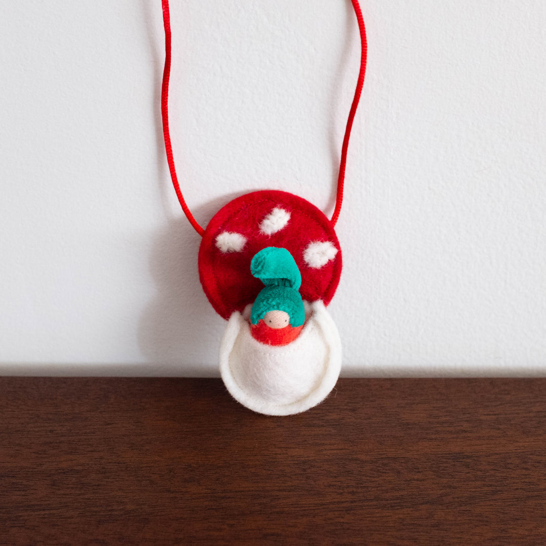 Waldorf Inspired Mini Doll in Mushroom Necklace