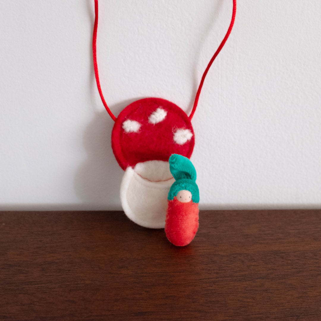 Waldorf Inspired Mini Doll in Mushroom Necklace