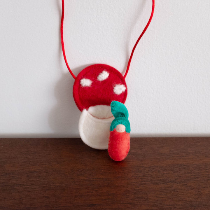 Waldorf Inspired Mini Doll in Mushroom Necklace