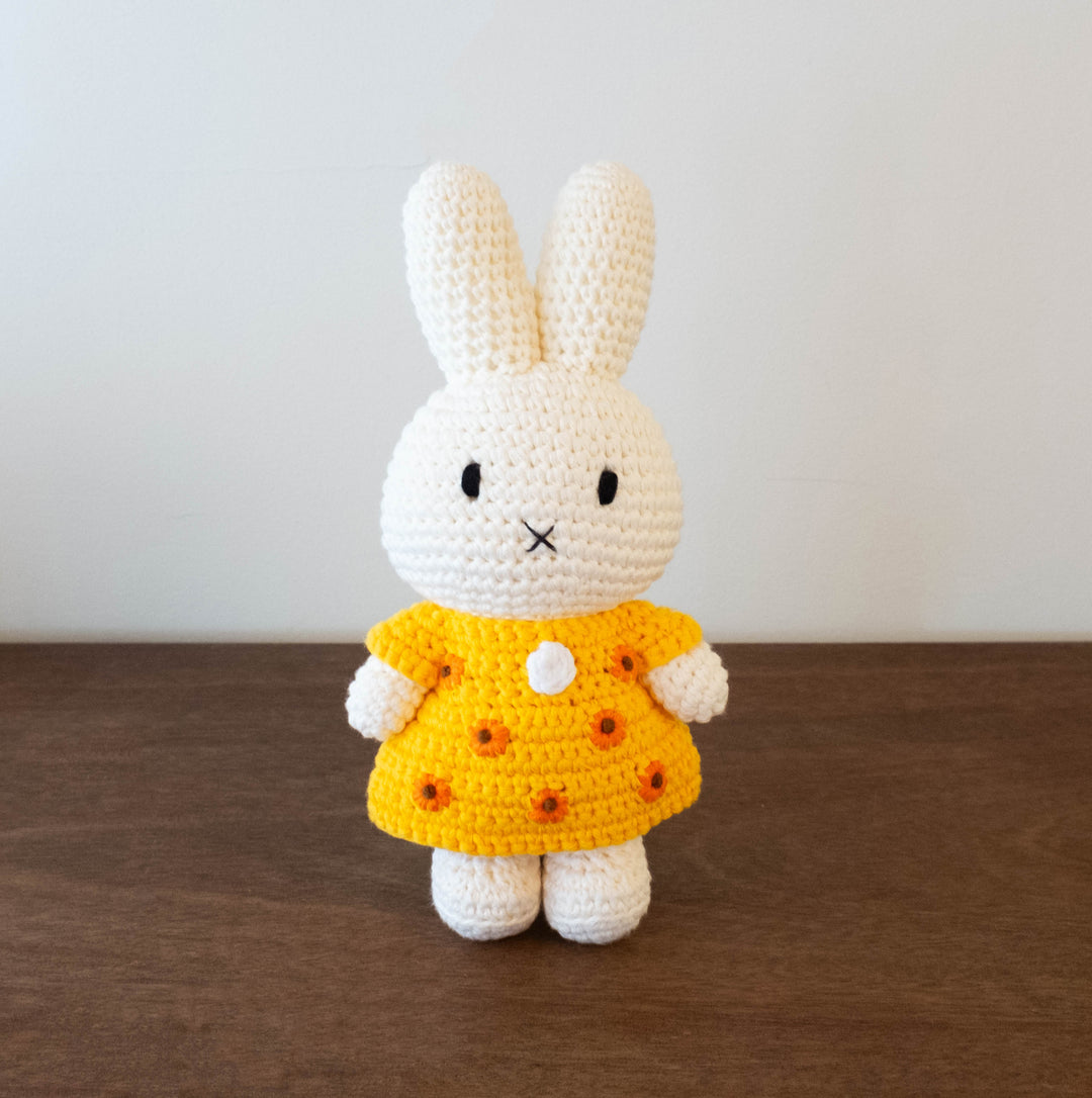 Miffy Handmade Crochet Doll-Yellow Floral Dress- Van Gogh