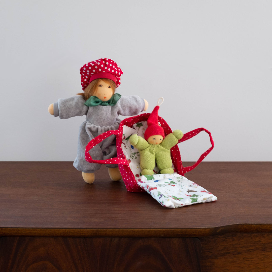 Nanchen Cuddle Doll with Baby Bed- Red