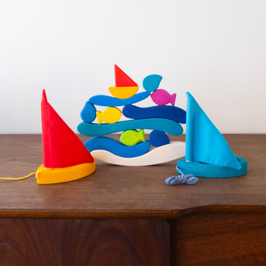 Wooden Boats and Water Stacking Game