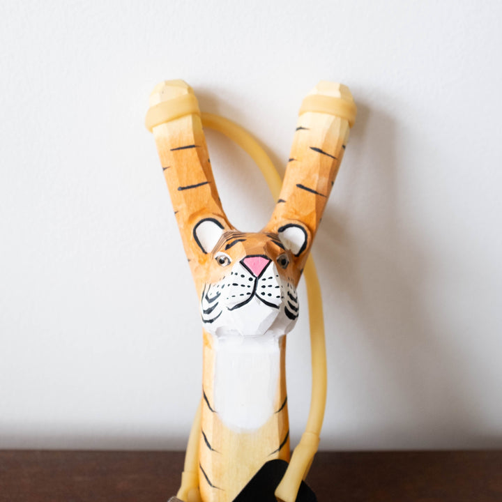 Wooden Slingshot Set- Tiger with Felt Balls